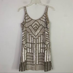 PARKER beige silk sequin mini dress
